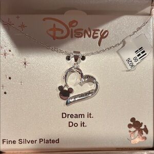 Disney Silver Heart Necklace with Mickey Accent - Silver